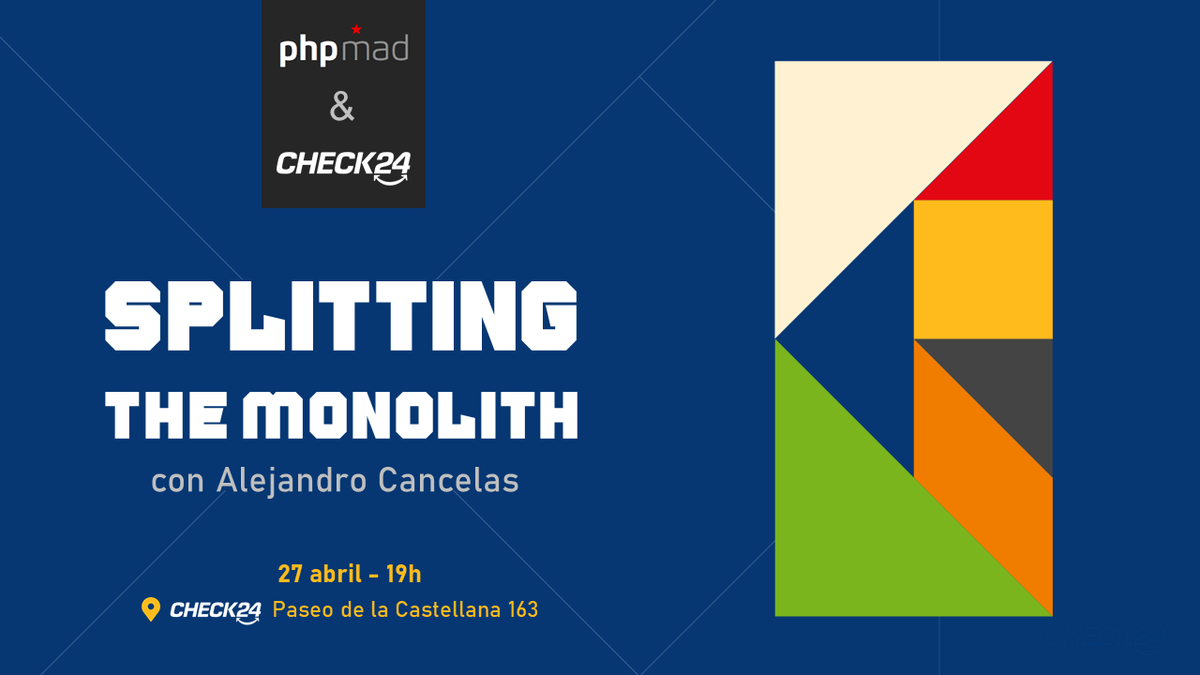 check24es's tweet image. CHECK24 organiza un meetup face to face con @phpmad  ¡Splitting the monolith con Alejandro Cancelas!
🏢 27 de abril en el ático de CHECK24: Paseo de la Castellana 163, planta 8.
Inscríbete aquí 👉 lnkd.in/eqTUw6BW
#phpmad #meetup #alejandrocancelas #check24