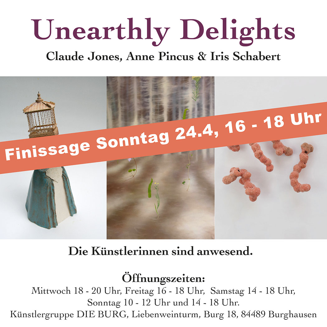 Excited to announce that we are having a closing party (Finissage) for our Unearthly delights exhibition in lovely Burghausen, Germany from 4-6pm on Sunday 24th April. This Sunday! Looking forward to seeing you there.