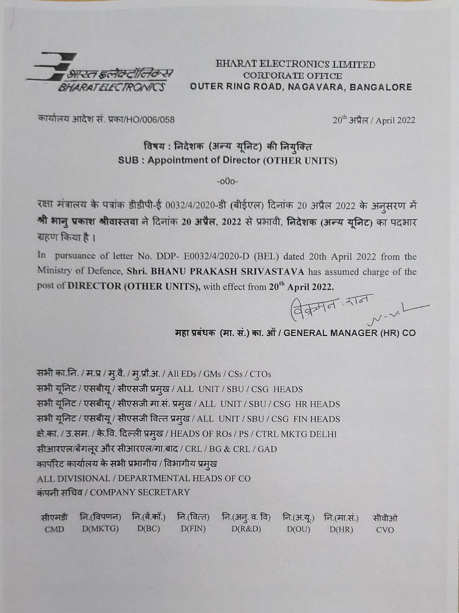 Heartiest Congratulations to Shri BHANU PRAKASH SRIVASTAVA Sir on assuming charge of the post of Director (Other Units)💐💐💐