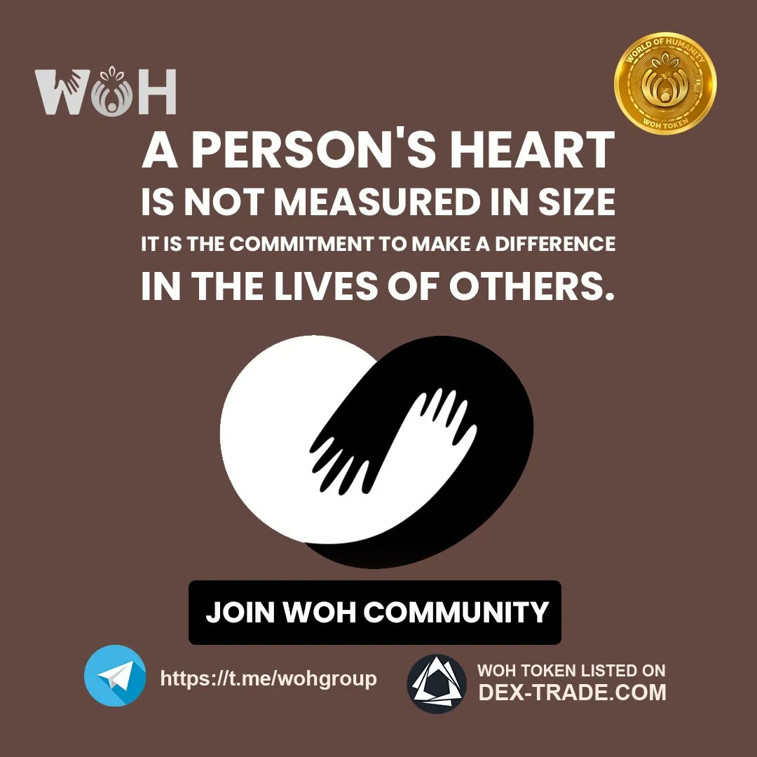 wohtoken's tweet photo. A Person's Heart Is Not Measured In Size It Is The Commitment To Make A Difference In The Lives of others.

Buy WOH Token on https://t.co/JPwYkmpIrN

Website :https://t.co/MhrEsawC03

#crypto #wohtoken #cryptocharity #cryptodonation #humanity #trade #nft #metaverse https://t.co/J9qpfoeNxm