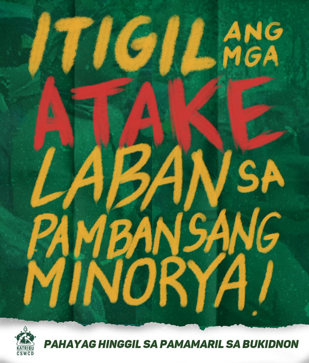 KATRIBU_CSWCD's tweet photo. [HINGGIL SA PAMAMARIL SA BUKIDNON]

Nananawagan ang KATRIBU CSWCD na isulong ang Indigenous Peoples’ agenda ngayong parating na halalan ukol sa mga atake: Uphold Indigenous Peoples’ Rights, Stop the Criminalization against Indigenous Peoples’ Human Right Defenders! https://t.co/ekODVlVznq
