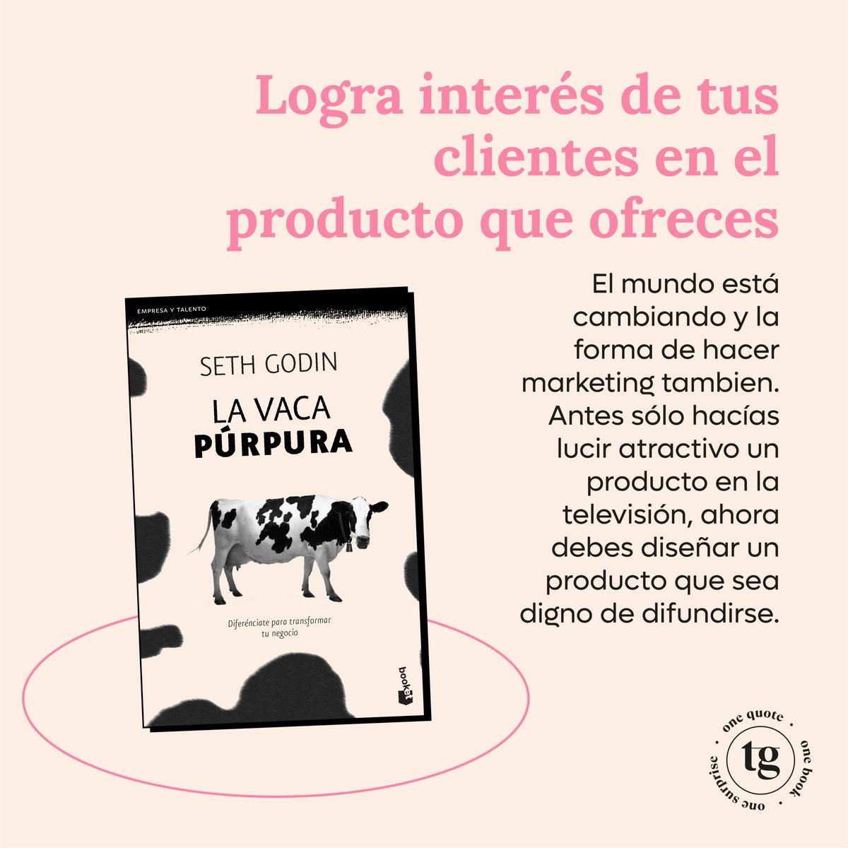 triggui_'s tweet photo. #OneBook | En esta época lo que llama la
atención de los consumidores son los productos
novedosos, las cosas fuera de lo común, es
por ello que tu negocio necesita “la vaca púrpura”,
ese factor wow para que las personas se interesen en
lo que estás diciendo. #SethGodin https://t.co/OBAz3pqPYv
