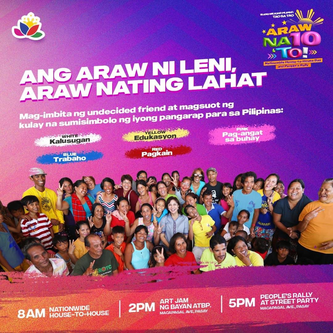 maracepeda's tweet photo. Presidential bet VP Leni Robredo asks supporters to bring an undecided friend during her bday rally along Macapagal Ave in Pasay on April 23. Messaging shift clear: Supporters are encouraged to wear not just pink, but other colors to represent their dreams for PH @rapplerdotcom https://t.co/RWkhUUTw3x