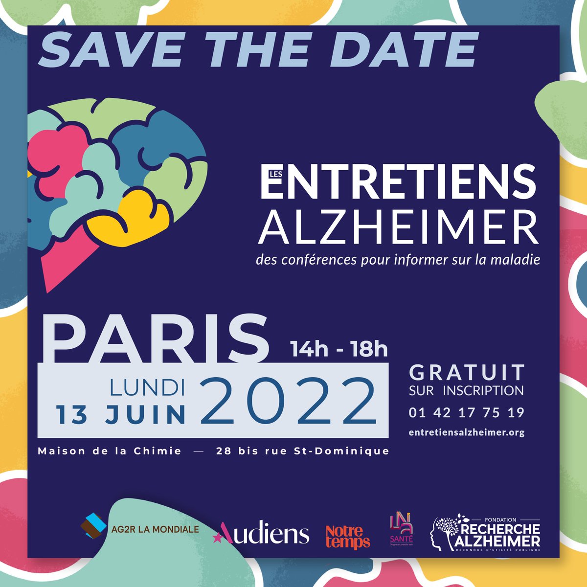 [SAVE THE DATE] 13e édition des Entretiens Alzheimer à Paris lundi 13 juin 2022 à la <a href="/Maison_Chimie/">Maison de la Chimie</a>.
Une occasion unique de faire le point sur les avancées de la #recherche et en particulier sur les #biomarqueurs de la maladie 👉 GRATUIT sur inscription : entretiensalzheimer.org/index.php/pari…