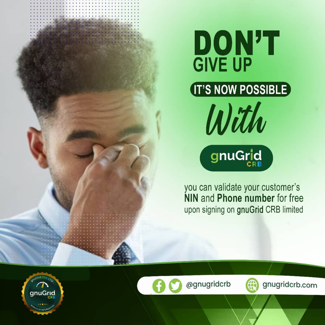 gnugridcrb's tweet photo. Don't give up on your customers because you don't just trust them.
Validate their NINs with us to cement that trust.
#NINvalidation
#gnugridcrb https://t.co/VyBaRwB162