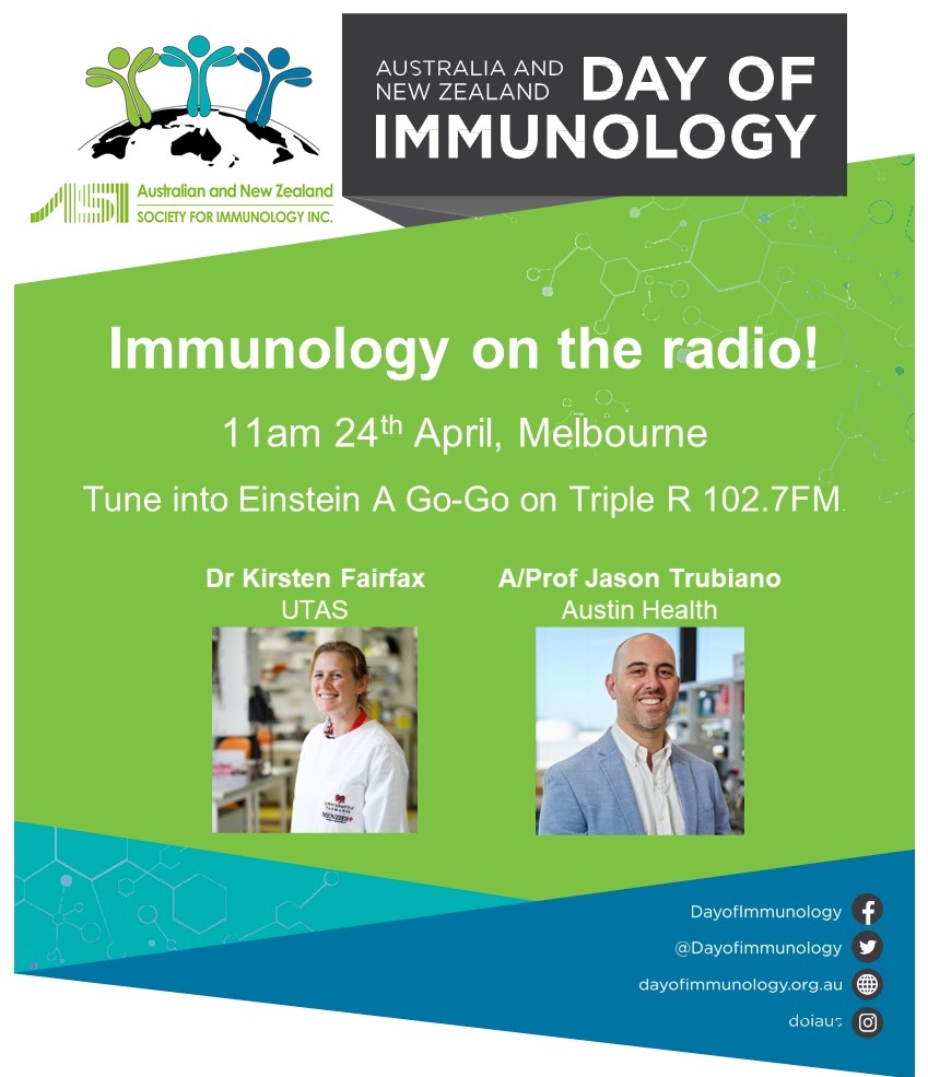 Day of Immunology (@dayofimmunology) on Twitter photo 🎙️Immunology on the Radio🎙️Tune into <a href="/einstein_agogo/">Einstein A Go Go</a> on <a href="/3RRRFM/">3rrrfm</a> with <a href="/DrShaneRRR/">Dr Shane Huntington OAM</a>. Featuring 2 of our public lecture panellists- <a href="/FairfaxKirsten/">Kirsten Fairfax</a> and <a href="/TrubianoJason/">Jason Trubiano 🆔</a>.
Sign up to our hybrid public lecture here: immunology.org.au/events/-ASI-Pu…
#DoImmuno #dayofImmunology #ThankYouImmunology 🎙️Immunology on the Radio🎙️Tune into <a href="/einstein_agogo/">Einstein A Go Go</a> on <a href="/3RRRFM/">3rrrfm</a> with <a href="/DrShaneRRR/">Dr Shane Huntington OAM</a>. Featuring 2 of our public lecture panellists- <a href="/FairfaxKirsten/">Kirsten Fairfax</a> and <a href="/TrubianoJason/">Jason Trubiano 🆔</a>.
Sign up to our hybrid public lecture here: immunology.org.au/events/-ASI-Pu…
#DoImmuno #dayofImmunology #ThankYouImmunology