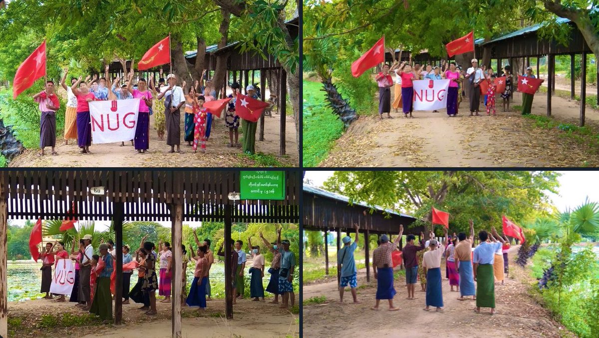 Unrelenting people from Shwebo, Sagaing region, took a stride in marching as a strike to overthrow military dictatorship today, flying the flags high.  
#US_SanctionMOGE
 #2022Apr20Coup #HelpMyanmarIDPs #WhatsHappeningInMyanmar