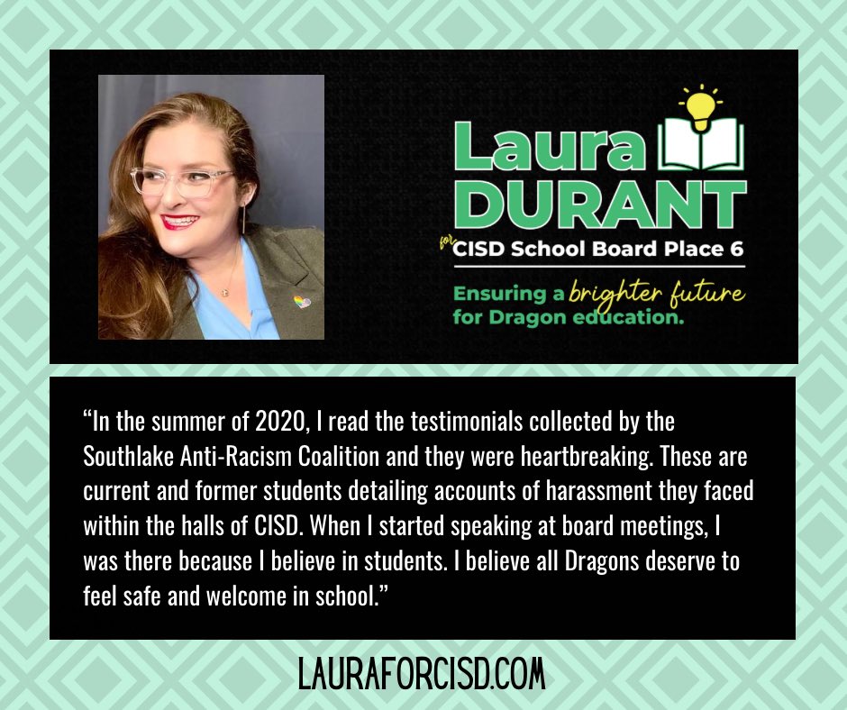 Five days until early voting begins! Make a plan to cast your ballot for Laura for CISD Board Place 6.