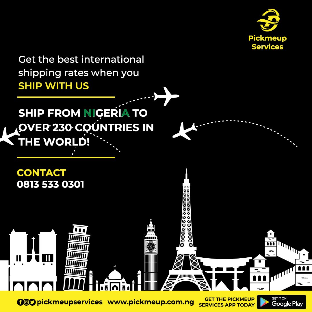 Pickmeupservice's tweet photo. Ship seamlessly with the Pickmeup Services App.

Ship from Nigeria to over 230 countries.

Download the Pickmeup Services App on Google playstore. https://t.co/ChxNEe1FxC