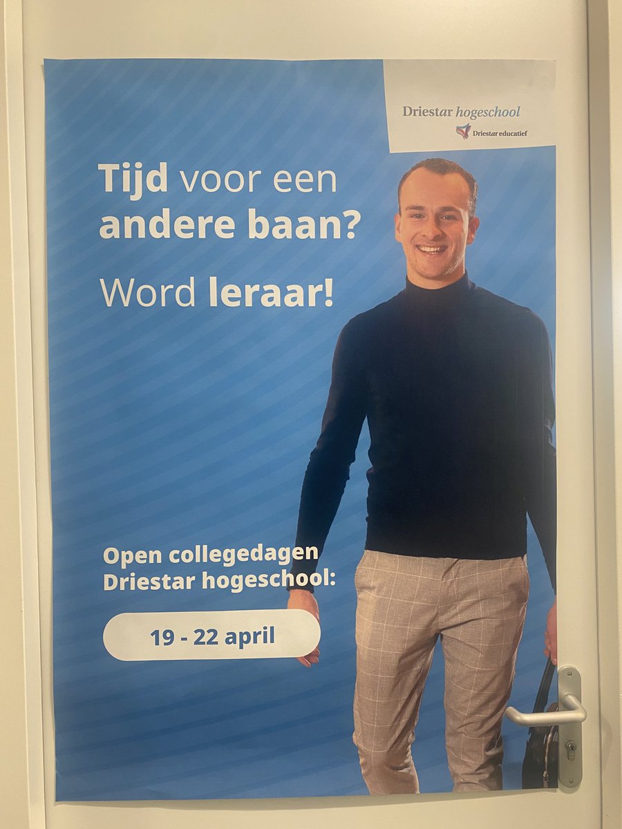 Tijd voor een andere baan? Word leraar! Bezoek deze week de open collegedagen van ⁦<a href="/driestarhs/">Driestar hogeschool</a>⁩! #Gouda