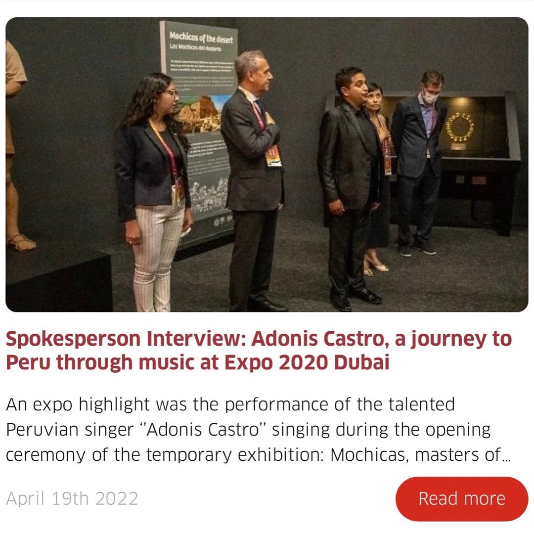 Expo2020Peru's tweet photo. One of the talents @expo2020dubai won’t forget is our amazing Adonis Castro! 

Read more about our interview with the young talent and what he thought about his experience and #Peru pavilion ����🇪🇵🇪

https://t.co/lde3mfM0cd

#Expo2020dubai #Expo2020 https://t.co/gifWahZehj