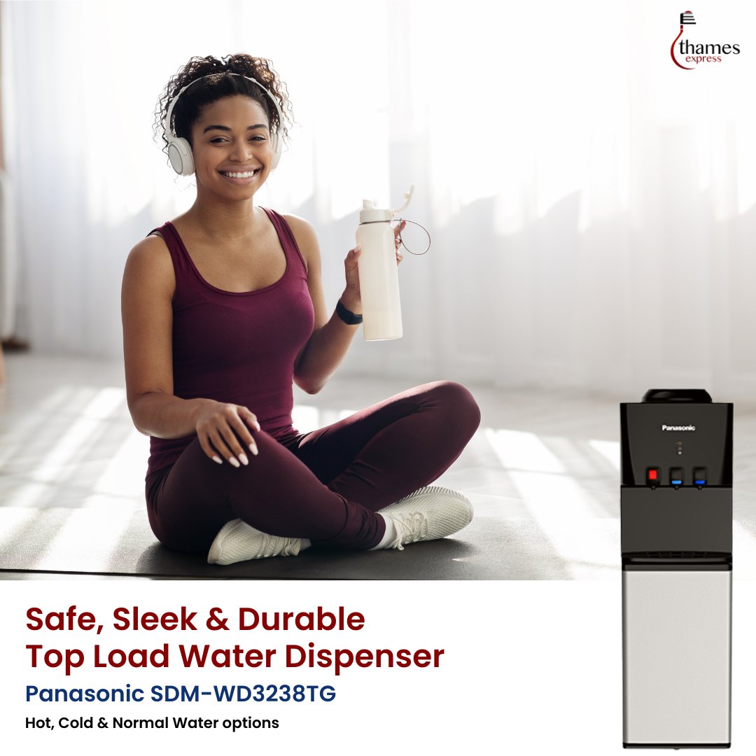 Designed to fit any home design, Panasonic Water Dispenser is all you need! With amazing features such as; - Hot and cold water dispenser - Compressor cooling - Child safety lock for hot water faucet #LiveWell #ThamesExpress #Panasonic #HomeAplliances #waterdispenser