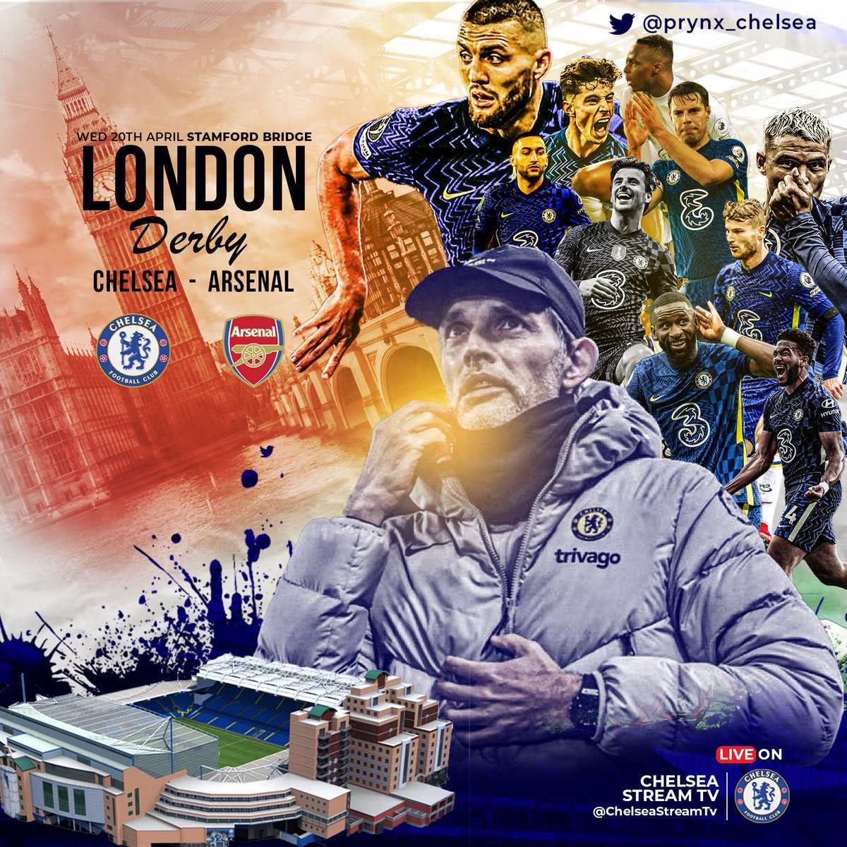 It's MATCHDAY!

📺 Chelsea vs Arsenal livestream 
🎙️English commentary
⏰ 19:45 [UK]
🏟 Stamford Bridge
🎨 Graphics by @prynx_chelsea 
We will be showing it through our private streaming account <a href="/ChelseaLiveNow/">Chelsea</a>.
So follow them now before they go private 

RETWEET 🔃 ➕ ❤️ 
#coyb