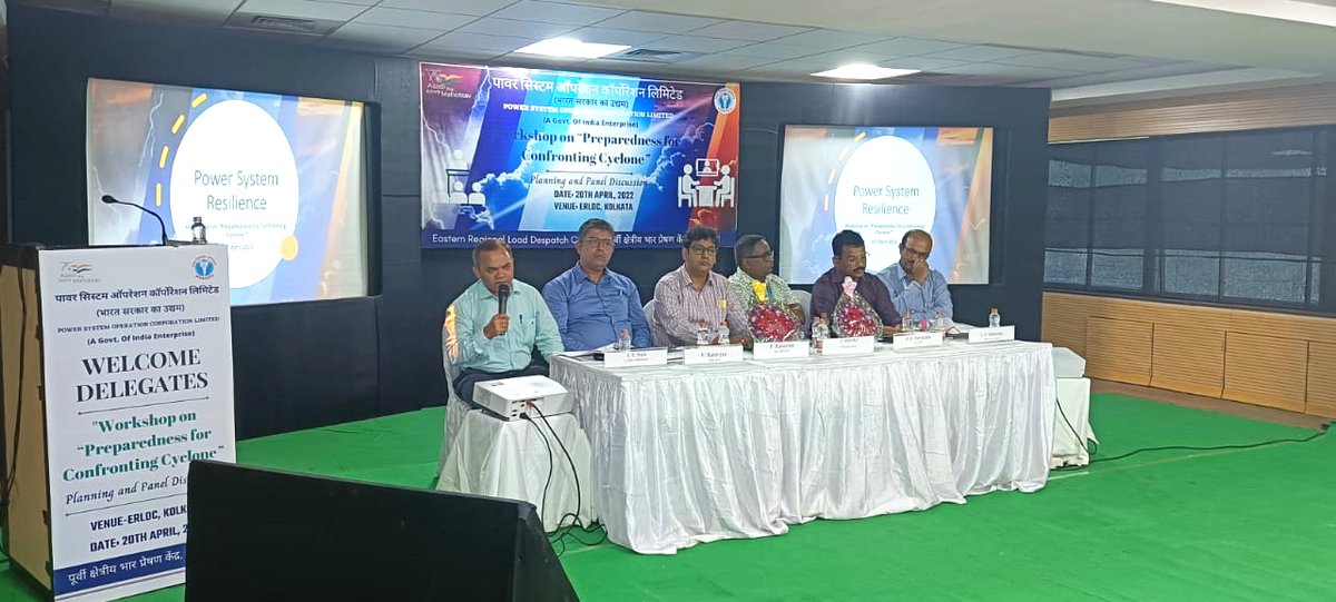 GridIndia1's tweet photo. Glimpses of Panel Discussion during workshop on “Preparedness for Confronting cyclone” being organized by ERLDC. Panelist from ERLDC, SLDC Odisha, OPTCL, CESC, PGCIL Odisha and WBSEDCL. 
#POSOCO #ERLDC #Resilience #HILF #Cyclonepreparednss #CMP https://t.co/Ia7mF8EvcB
