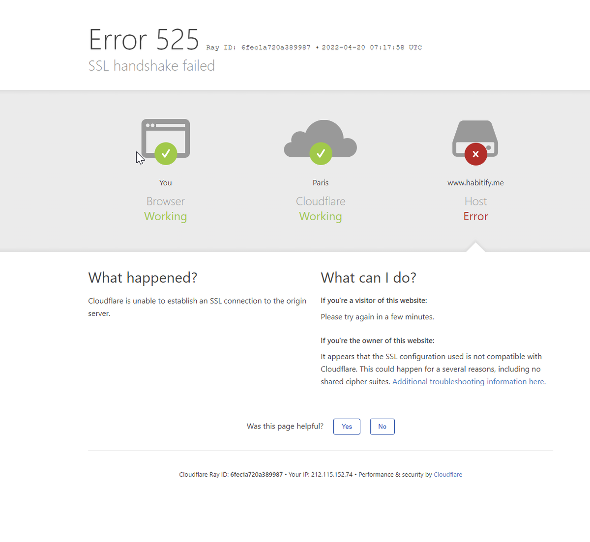 Rockmartino's tweet photo. @UseHabitify Your website is not working.  It is error 535, issue with SSL.  Are you able to fix this? https://t.co/Tny4Sy0wDp