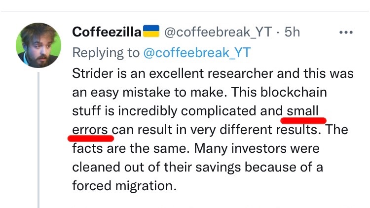 SafemoonWarrior's tweet photo. #SAFEMOON Coffeezilla says the difference between $6M and $102M is a "small error."

His own research crew says they tried to tell him that the only concrete number was $6M (and they were even conflicted about that), but he wouldn’t listen. https://t.co/T2y5ui7re3