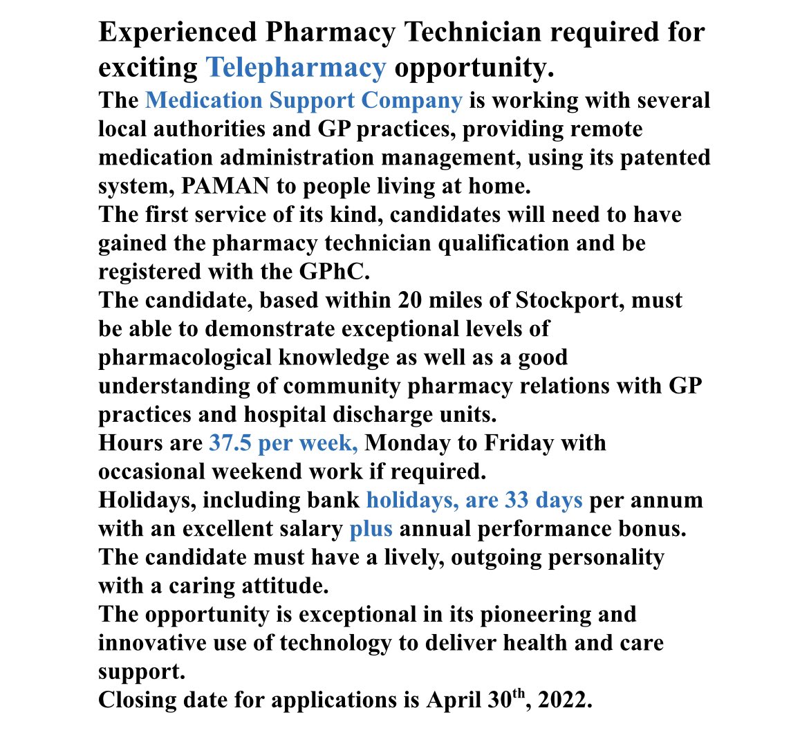Paman_UK's tweet photo. Do you know someone who would be interested… pass it on #jobsearch #pharmacy https://t.co/1l6ph2GFAn