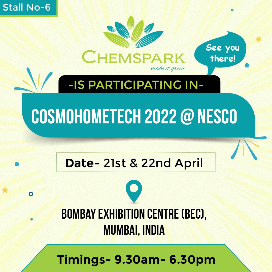 Chemspark's tweet image. Delighted to inform that we are participating in Cosmohometech 2022 @ Nesco, &quot;Where Formulation meets Technology&quot;.

Please find us at Stall No.6

Date- 21st &amp;amp; 22nd April&apos;22

Location- Bombay Exhibition Centre(B.E.C)

Timings- 9.30am- 6.30pm

#cosmohometech #cosmohometech2022