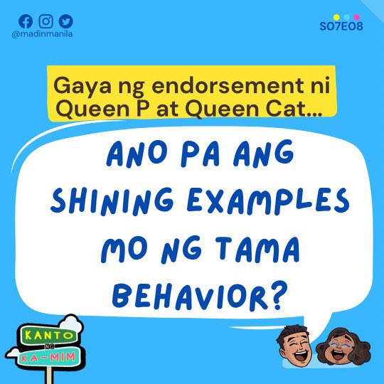 MadInManila's tweet photo. It's all about Queen Behavior sa kanto ng Ka-MiM this week! Share nyo na ang mga examples ng TAMA behavior by commenting or PM us 👑 

#MadinManila
#Podcastph
#podcastphilippines https://t.co/Ai3WhhudNr
