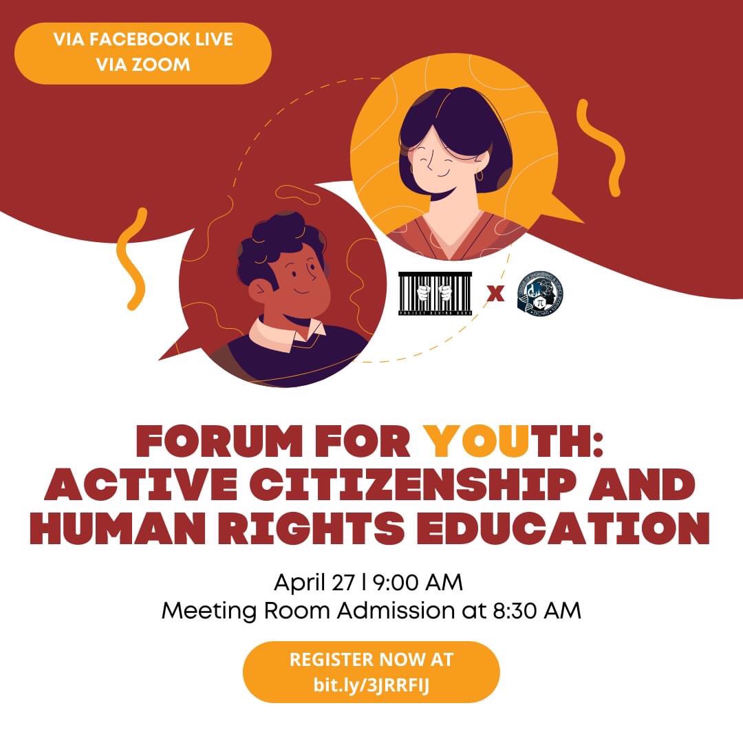 pbbnstpcwts2's tweet photo. 𝗥𝗘𝗚𝗜𝗦𝗧𝗥𝗔𝗧𝗜𝗢𝗡 𝗜𝗦 𝗡𝗢𝗪 𝗢𝗣𝗘𝗡!
The FORUM for YOUth will be held on April 27, 2022, via Zoom and will be live-streamed on Facebook.
Access the registration form through this link: https://t.co/JkvIKmDbXI
#LESSBeInformed
#ChooseToBeRight
#ProjectBehindBars https://t.co/mHtbg986TQ