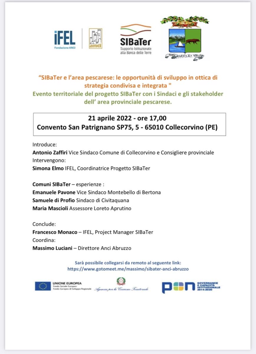 📌Oggi e domani #SIBaTer fa tappa in #Abruzzo. 
Due momenti di confronto e #coprogettazione per fare il punto sugli interventi di #valorizzazione sostenibile delle terre pubbliche messi in campo dai Comuni abruzzesi.
I programmi dei due appuntamenti 👉 bit.ly/3uWyrgI