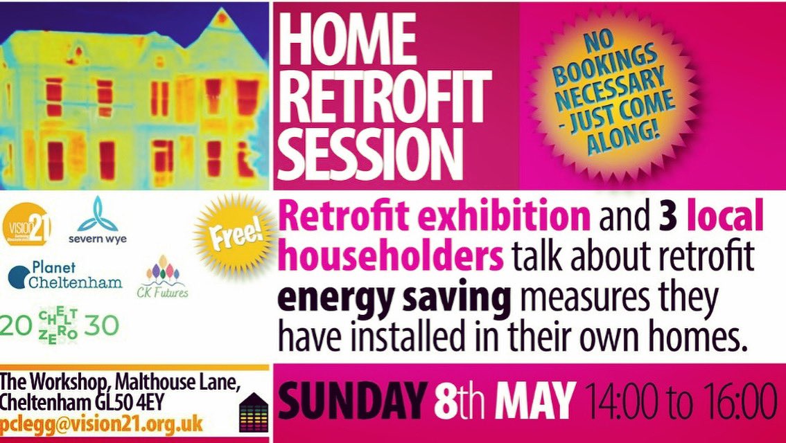A reminder that our next energy retrofit session is on Sunday 8th May, 2-4pm drop in anytime. 3 local householders are available to chat about their projects including solar pv, insulation, batteries and more.