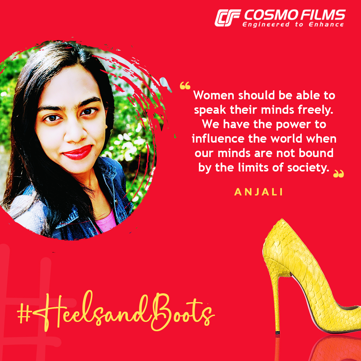 #WednesdayWithCosmoLadies
A limitless mind can make the biggest difference. Keeping that in mind, Anjali talks about the importance of the ability to think & speak freely.
Read what she has to say.
#HeelsAndBoots #WomenAtCosmo #Women #WomanSpeaks #SpeakUp #Womanhood #WorkingWomen