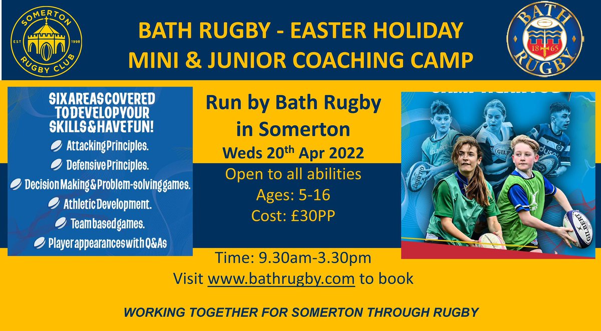 somertonrfc's tweet photo. We’re all ready for @BathRugby’s childrens rugby camp today in Somerton.  Open to children of all ability aged 5-16.  A last opportunity to join us - feel free to turn up and pay on the door.  The sun is shining!☀️🏉
#bathnextgen https://t.co/2ZJ3CgN5YO
