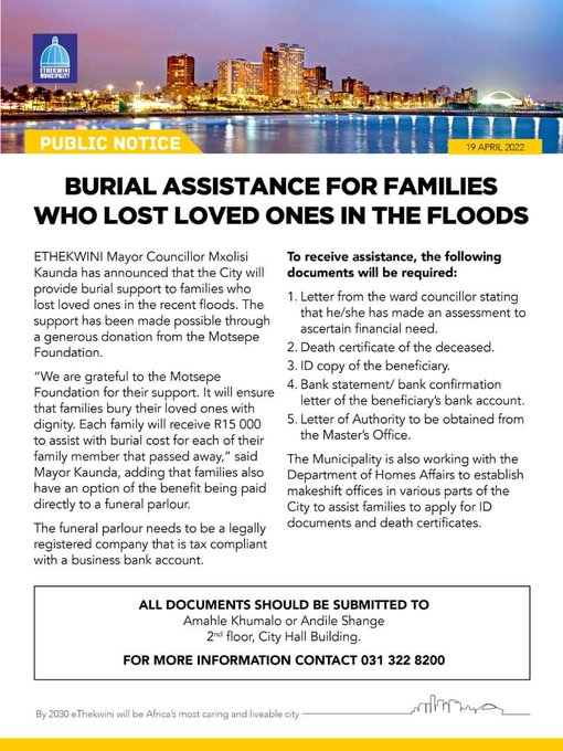 South African Government on Twitter "Burial Assistance for KZNFLOODS