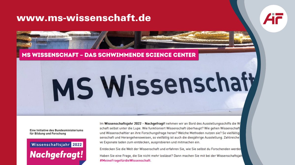 Wissenschaftsjahr 2022! Wie erforscht man das Universum, die Tiefsee oder gesellschaftlichen Zusammenhalt? Die MS Wissenschaft, das interaktive Ausstellungsschiff tourt erneut von Mai bis September durch rund 30 Städte. Eintritt kostenfrei! 👋 ms-wissenschaft.de/tour