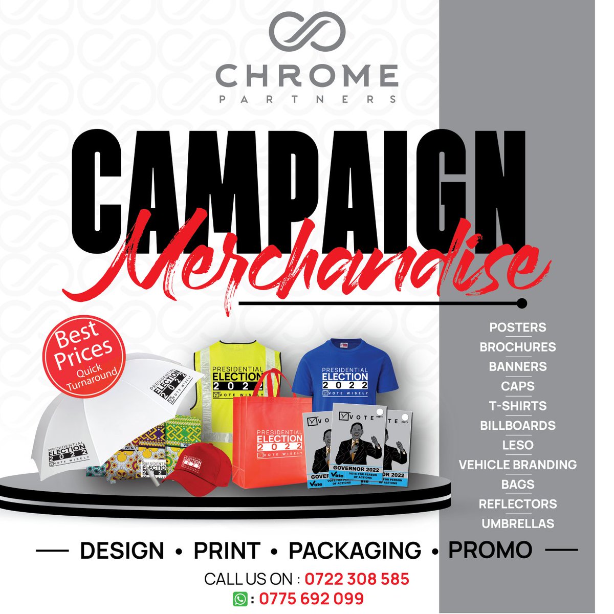 ChromePartners's tweet photo. Best prices, Quick Turnaround Time. Call us for all your Election Campaign Materials.
#Chromepartners #Thepowerofprint https://t.co/l0xuwykXbQ