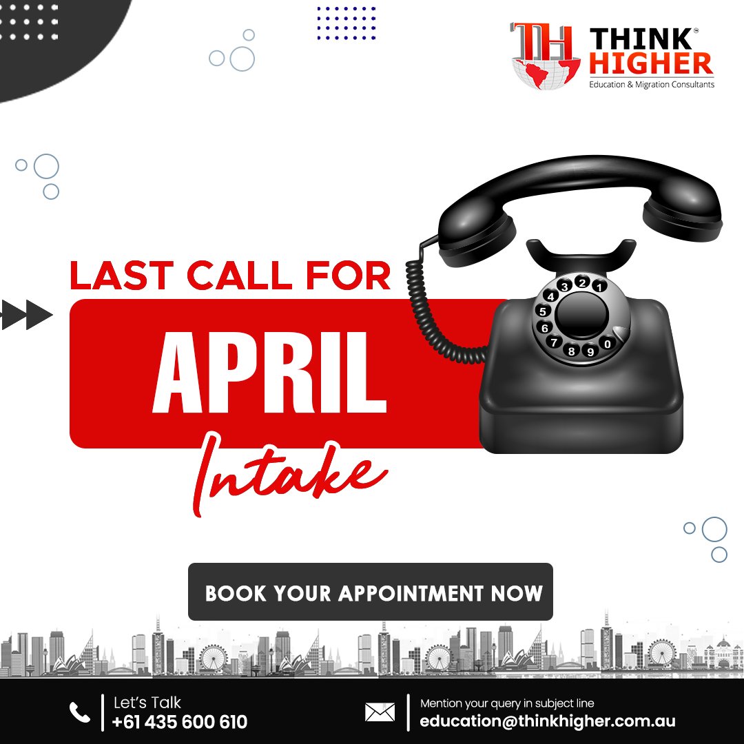 𝐅𝐈𝐍𝐀𝐋 𝐂𝐚𝐥𝐥 𝐟𝐨𝐫 𝐀𝐩𝐫𝐢𝐥 𝐈𝐧𝐭𝐚𝐤𝐞 Hurry up and contact Think Higher Consultants NOW to speak to our expert Admission consultants and get your admission to your dream college or university
 
#admissions #admissionsconsulting #admissionsdecision #ScholarshipStudent