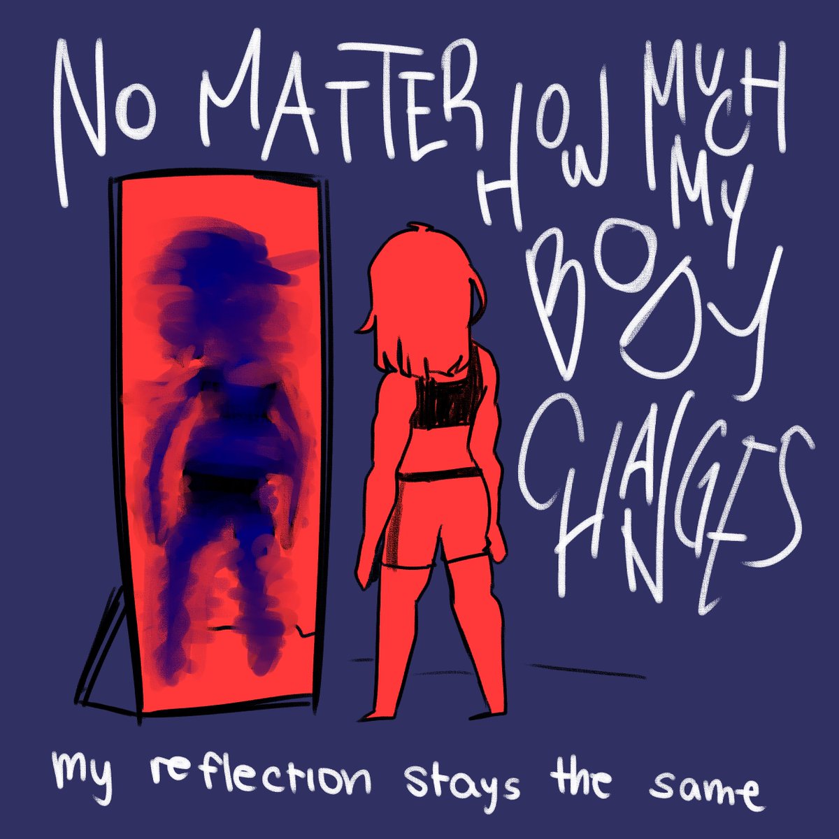 spitefulrats's tweet image. body dysmorphia || i&apos;ve been lifting for months, working out for a year, and even if my body gets stronger, the reflection in the mirror disappoints me all the same.

#artph #arttwt