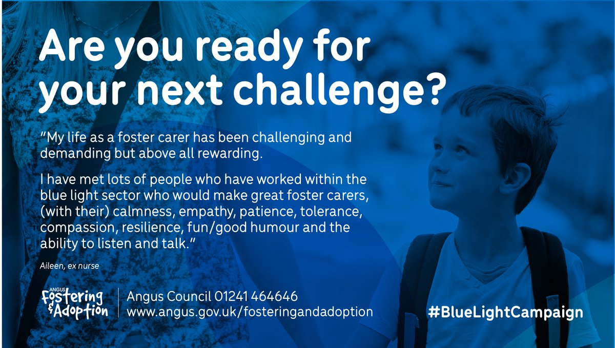 AngusFostering's tweet photo. People from all walks of life can foster but some backgrounds bring additional advantages – this includes those who’ve worked in health/emergency services who through their work have gained skills/experiences that help.

Check out our #BlueLightCampaign 
https://t.co/gs0WiaTNAo https://t.co/ZFF5oPpQQQ