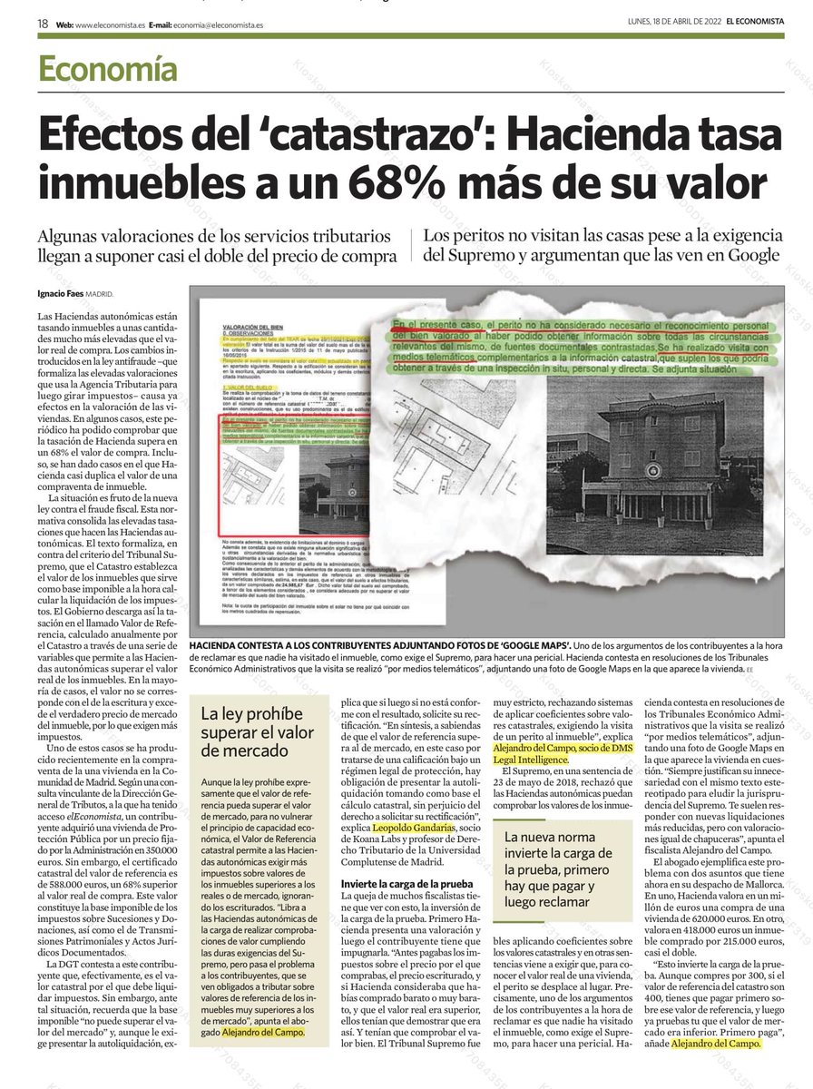 DMS_Legal's tweet photo. OPINIÓN | @alejandrocampo habla en @elEconomistaes sobre los efectos del #Catastrazo: “El valor de referencia catastral pasa el problema a los contribuyentes, que se ven obligados a tributar sobre valores de referencia de los inmuebles muy superiores a los de mercado”. https://t.co/ZcAYPPSNWO