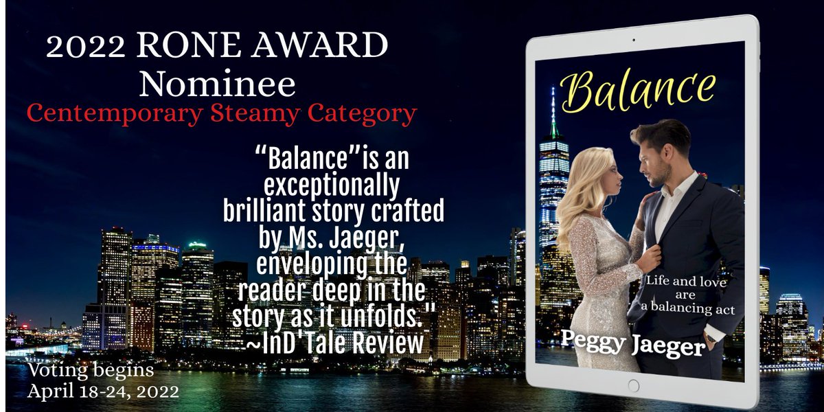 #vote in the @InDTaleMagazine #ROneAwards Week 2
#steamycontemprorary BALANCE is nomiated and needs some love!
An #NYCromance abt #secondchances and #oppositesattact w/and #Hea  #vote here: bit.ly/3931w1L