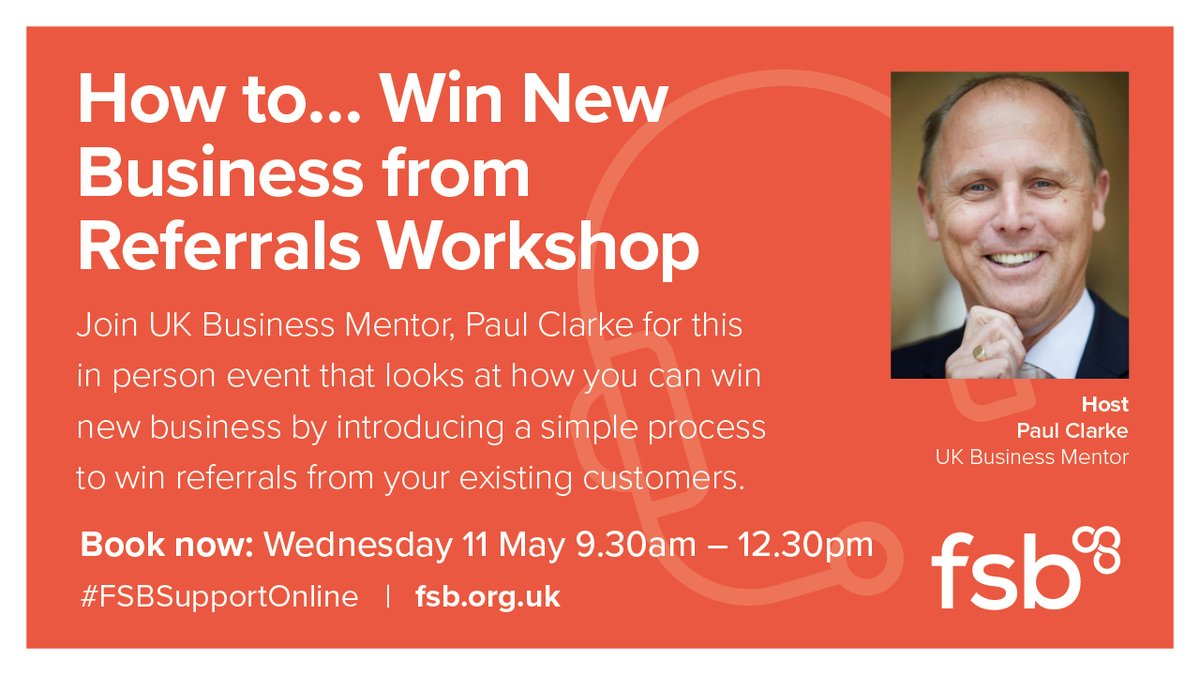 Ever won new business through a client referral? A referrals is the easiest work you'll ever get, but if you've not got a #ReferralMarketing policy, you're missing out! Learn how to do it at this 1/2 day #masterclass: fsb.org.uk/event-calendar… <a href="/UKBusMentoring/">Business Mentors</a> #referral <a href="/MediaCityUK/">MediaCityUK</a>