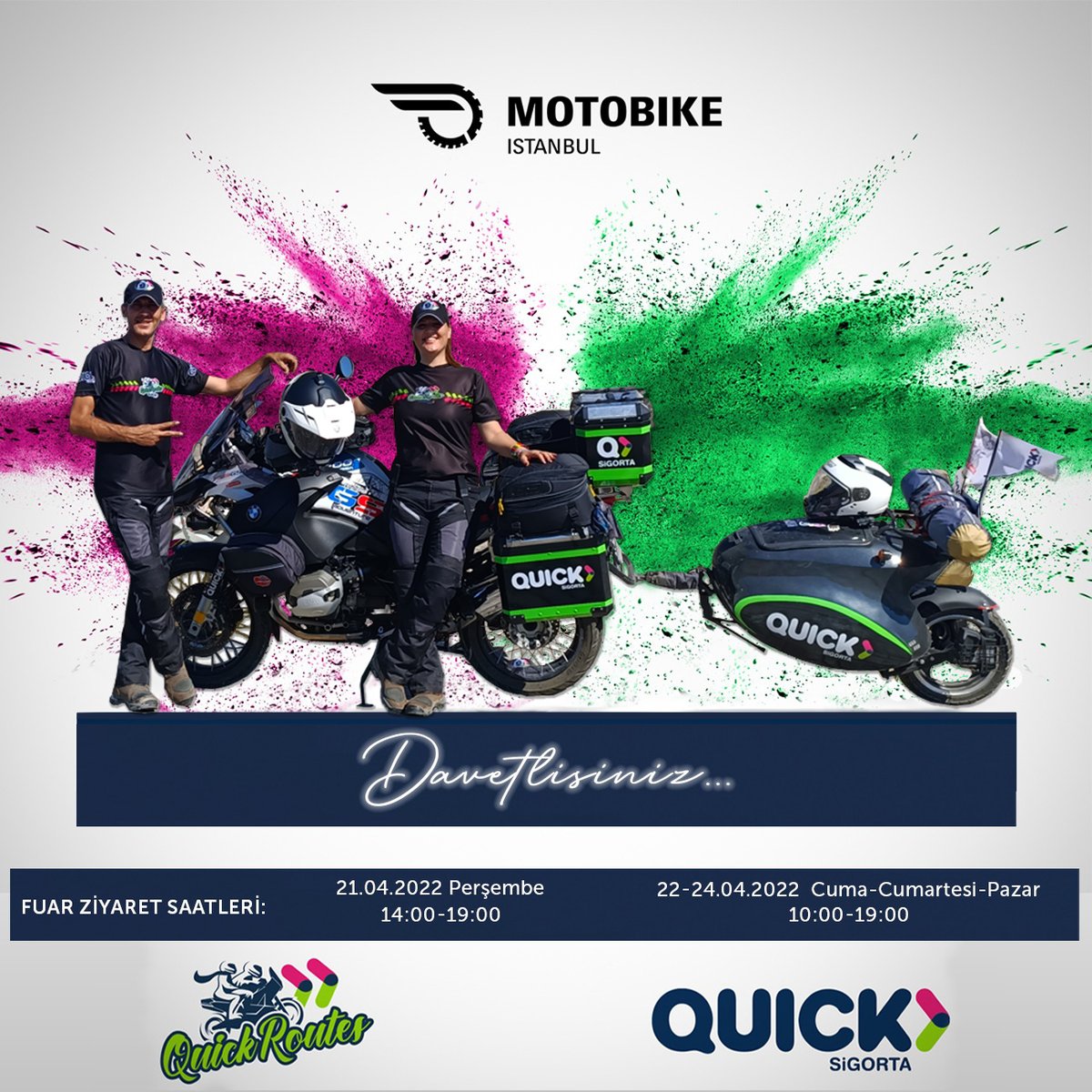 RoutesQuick's tweet photo. 21-24 Nisan 2022 tarihleri arasında #istanbulfuarmekezi nde düzenlenen #motobike #motosikletfuarı nda biz de varız. @quicksigorta standında buluşalım.
.
.
.
#motobike2022 #motobikeistanbul #motosikletfuarı2022 #QuickRoutes #motosiklet #bisiklet #quicksigorta #fuar #fuaristanbul https://t.co/Wg7uCameYA