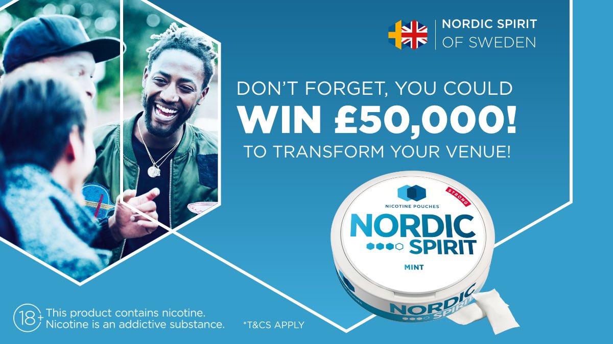 There's still time to enter #NordicSpirit's competition to win a venue transformation worth £50,000! To enter and find out more visit competition2022.nordicspirit.uk.

T&amp;Cs apply. Competition open to the on trade only. 18+ Contains Nicotine. Nicotine is an addictive substance.