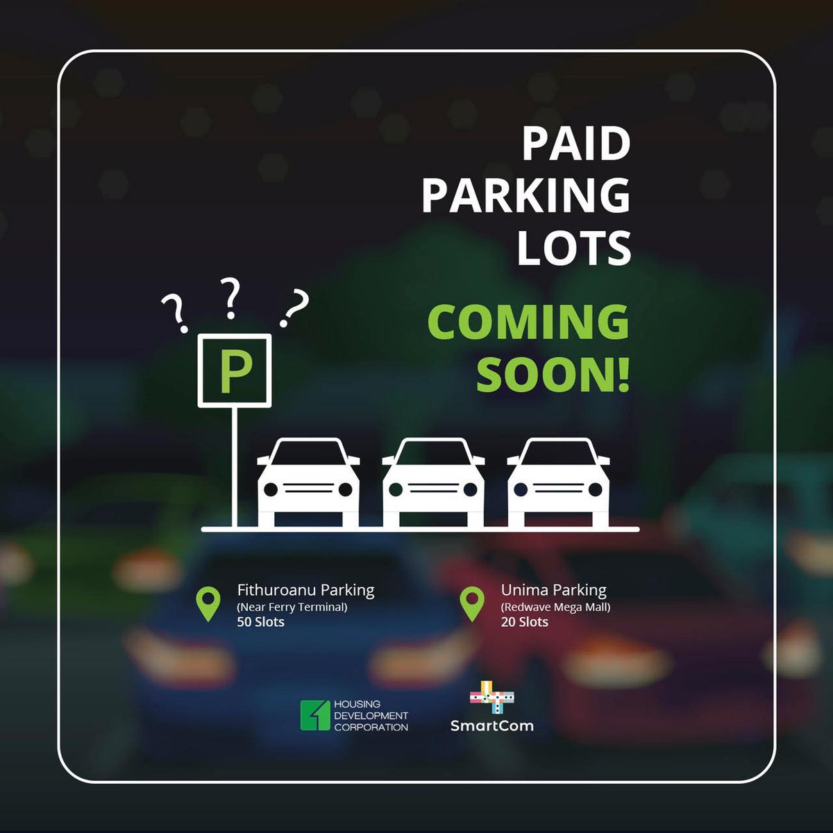 hdcmaldives's tweet image. Secure a guaranteed parking slot for your car in Hulhumalé now! 

With HDC&apos;s paid parking, you can bid for a parking slot in two locations of Hulhumalé Phase 1. 

Affordable, convenient &amp;amp; efficient parking solutions at #MyHulhumalé
#SmartCom