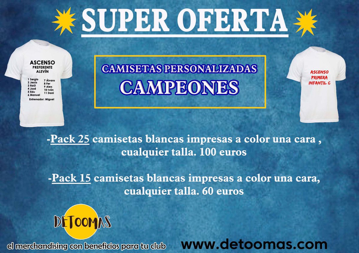 detoomas's tweet photo. 😍 Se acerca el final de la temporada y seguro que ha sido una campaña para recordar

🎨 Impresas a blanco y negro o a color

🔠 Con el texto que tu quieras resaltar

📏 Cualquier talla

👕 Diferentes packs

👇👇👇

💻 https://t.co/0RahXregD7 https://t.co/MBdoDYheJw