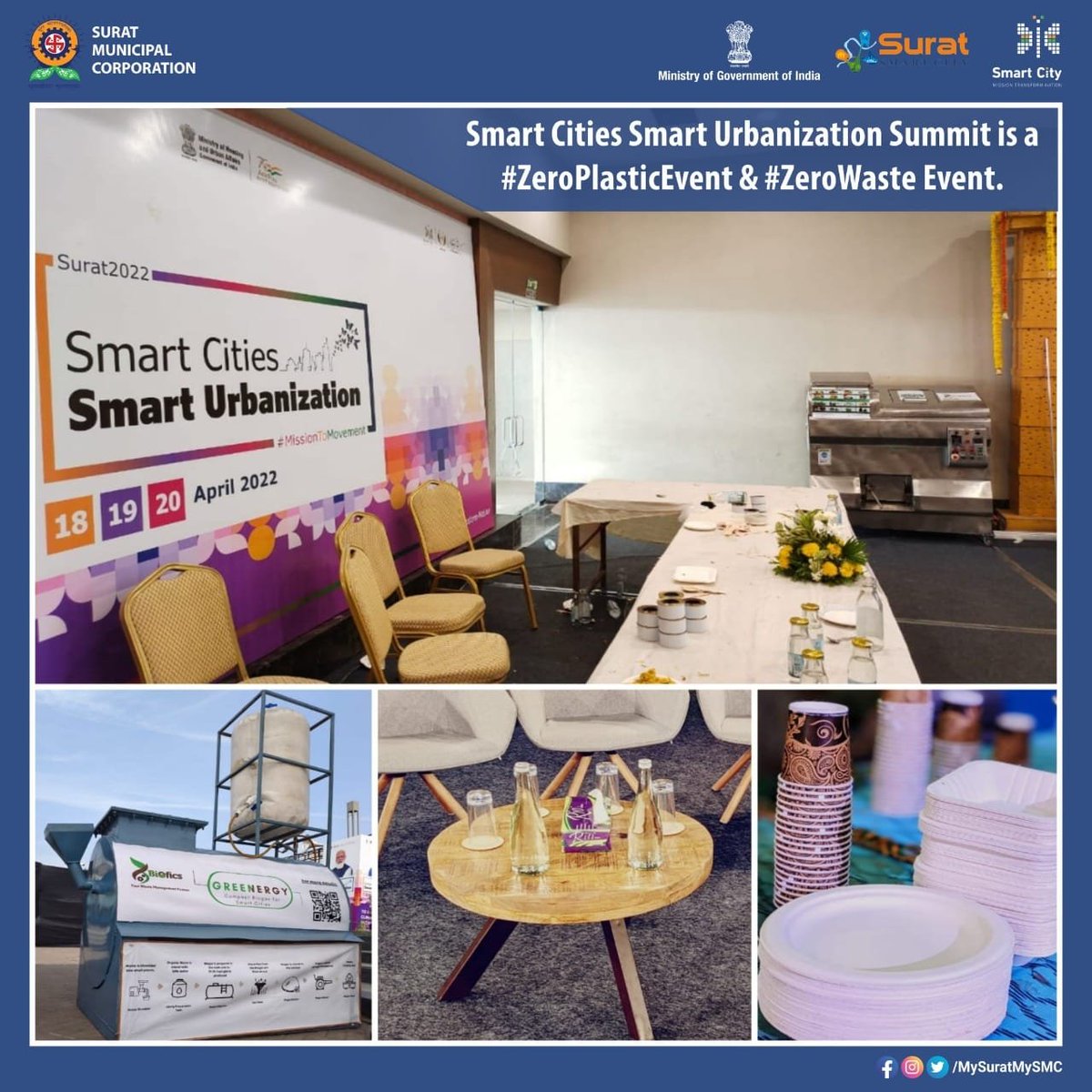 swachhsurat's tweet photo. Smart Cities Smart Urbanization Summit is a #zeroplasticevent & #zerowaste event Smart Cities Smart Urbanization Summit a step towards #sustainablesurat is a #zeroplasticevent & #zerowaste event, strictly following the "Zero Waste Event SOP". https://t.co/rPExbBdKBS