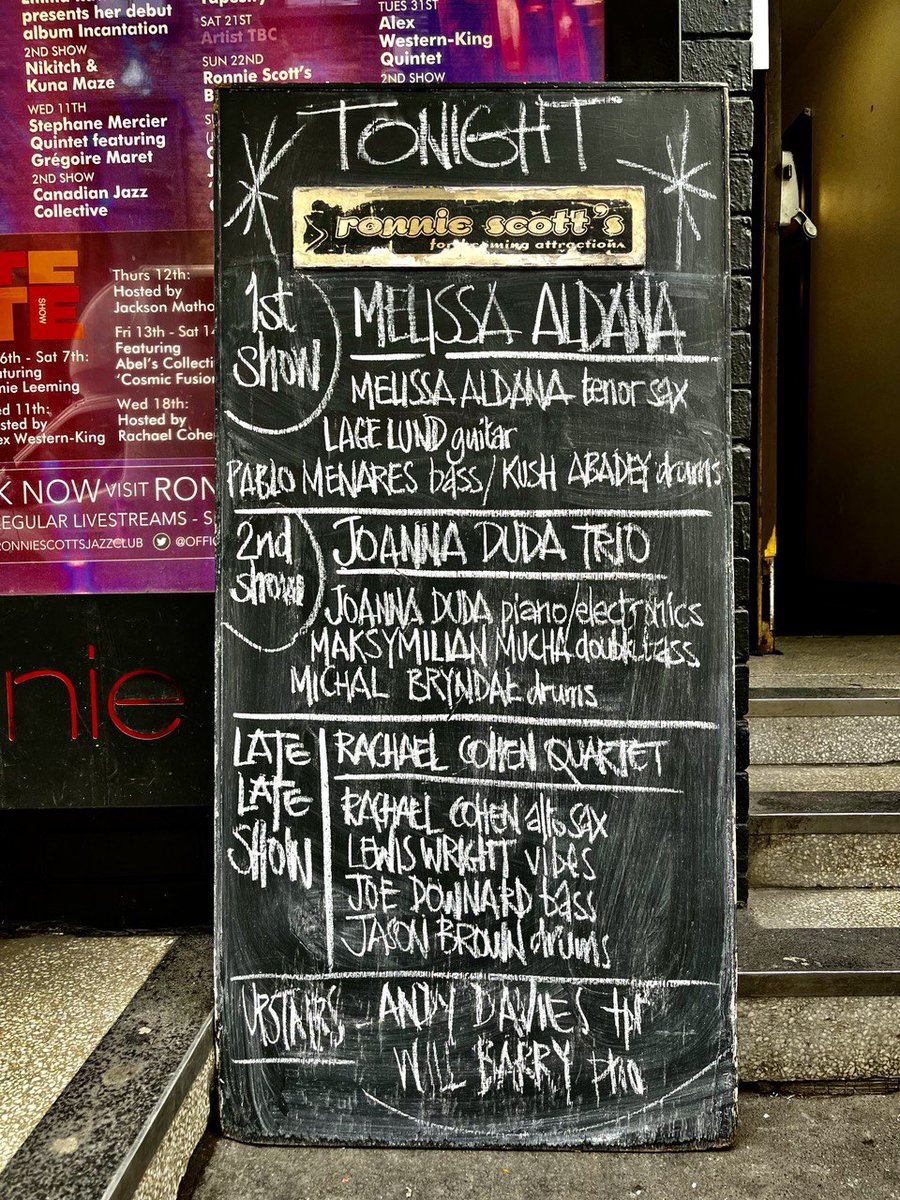 TONIGHT we present THREE female led groups, starting at 5.30pm with Melissa Aldana from Chile, at 9.15pm Joanna Duda Trio from Poland and Rachael Cohen leads the Late Late Show at 11.15pm. Book tickets here ronniescotts.co.uk/schedulemonthly or turn up at the door.