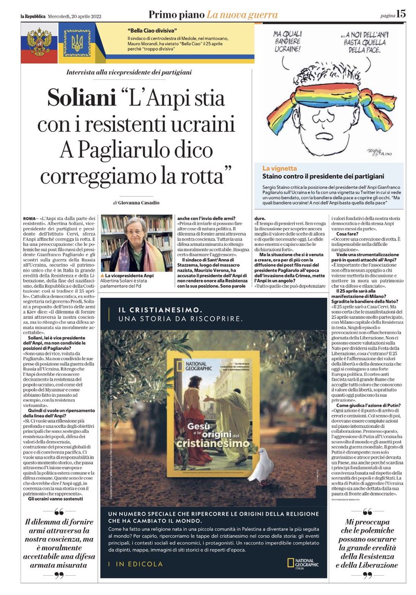 aureliomancuso's tweet photo. Importante intervista di Albertina #Soliani vice presidente @Anpinazionale su @repubblica #Ucrania #guerra #Putin #PutinWarCriminal https://t.co/hHVxLSWDKY