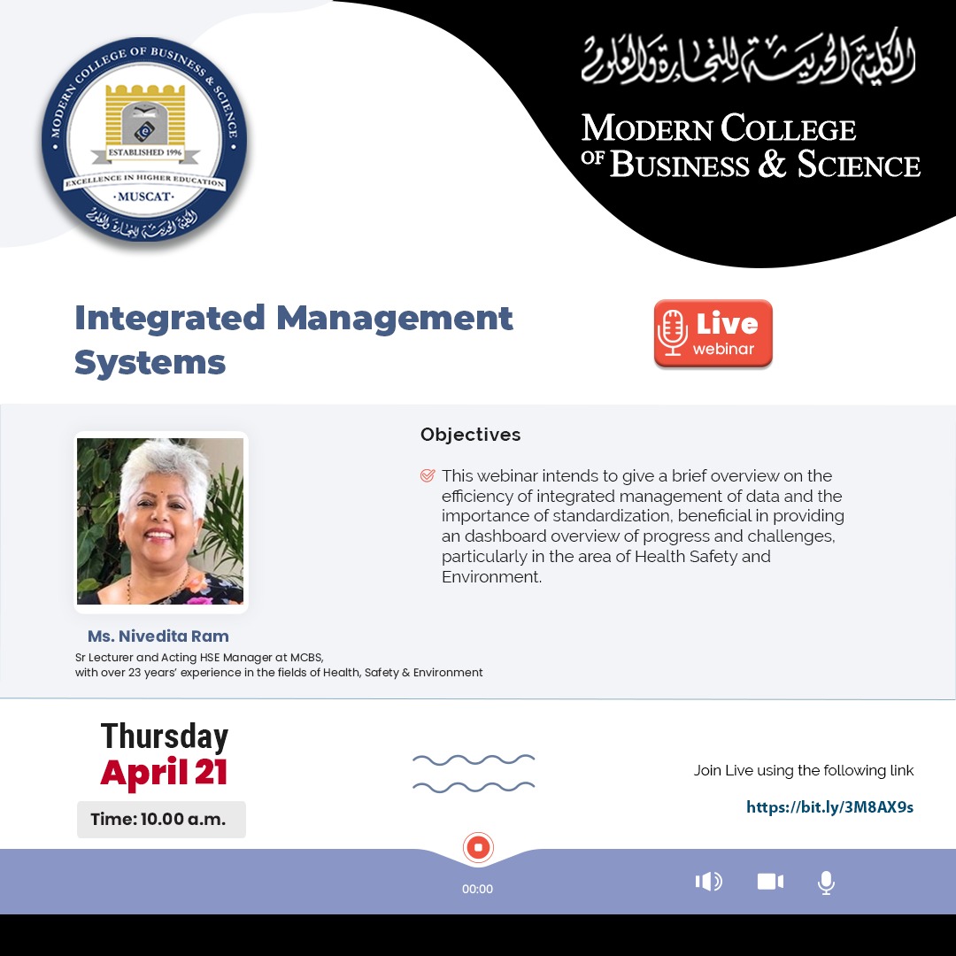 mcbsoman's tweet photo. Join us on #Thursday 21st of #AprilL and #know_more about
Integrated #Management Systems
10:00 AM Oman Time
Joining Link:
https://t.co/mTrldZFLcu https://t.co/CAHKo0FqCb