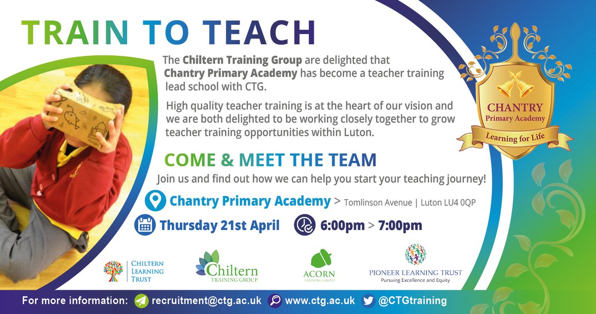 Elaine Warren (@mrselainewarren) on Twitter photo Are you looking for a career in teaching? Come and join us and chat with the team! We look forward to seeing everyone at <a href="/chantryprimary/">Chantry Primary Academy</a> on Thursday! <a href="/CTGtraining/">Chiltern Training Group (CTG)</a> Are you looking for a career in teaching? Come and join us and chat with the team! We look forward to seeing everyone at <a href="/chantryprimary/">Chantry Primary Academy</a> on Thursday! <a href="/CTGtraining/">Chiltern Training Group (CTG)</a>
