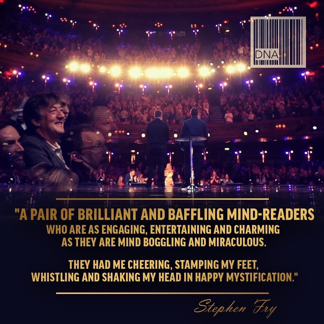We’re still blowing minds around the world! It was an absolute honour and a pleasure to recently perform in front of <a href="/stephenfry/">Sir Stephen Fry</a> 

#stephenfry #DNA #mindreading #telepathy #magic #events #BGT #britainsgottalent #mindreaders