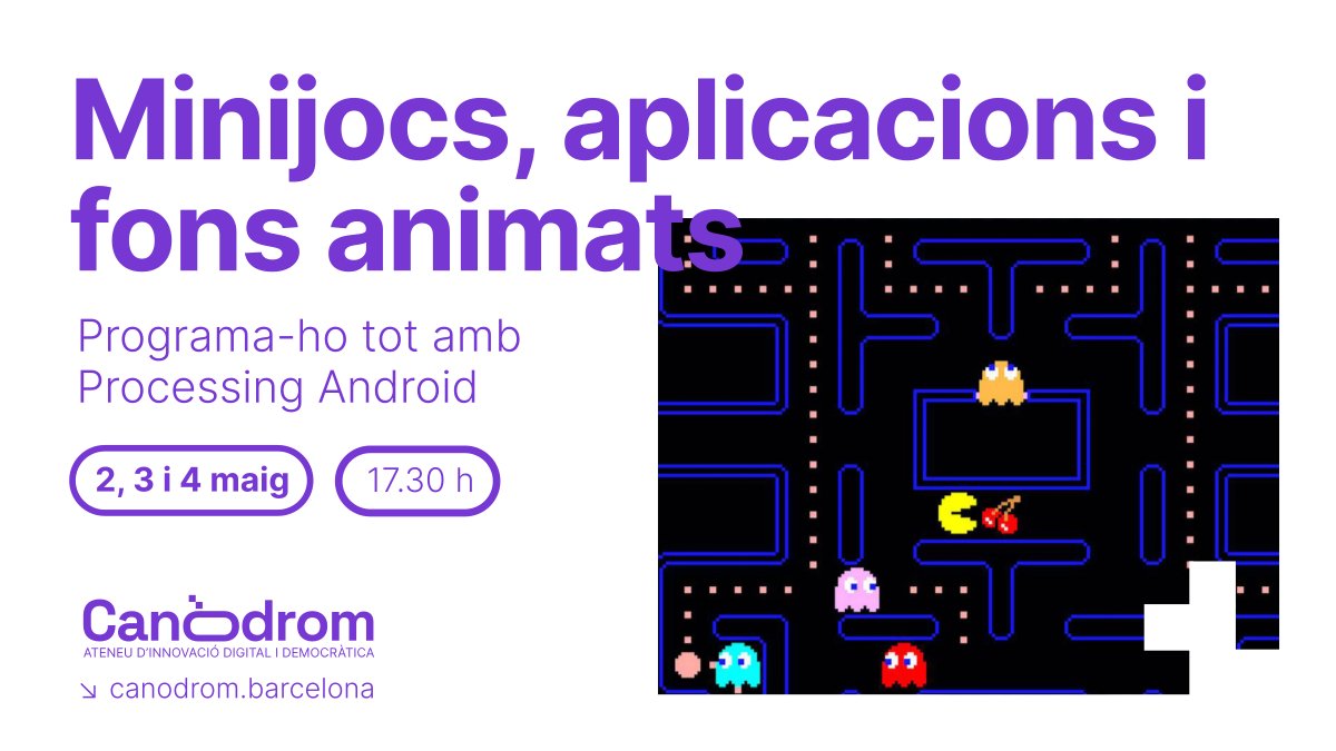 El Pacman 🍒, el Tetris ⬛️, el Candy Crush 🍬

Vols crear el proper minijoc que farà història?

Podràs fer-ho amb Processing, una simplificació del llenguatge Java en un entorn amigable i de codi obert❤️ 

Organitza: <a href="/Telenoika/">Telenoika</a>. 
Inscripcions: bit.ly/MinijocsProces…