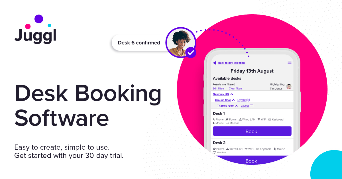 To support your post pandemic hybrid workforce, Juggl desk booking software is quick to set up, easy to use. Why not give it a try? juggl.co.uk/desk-booking-s…  #Deskbookingsoftware