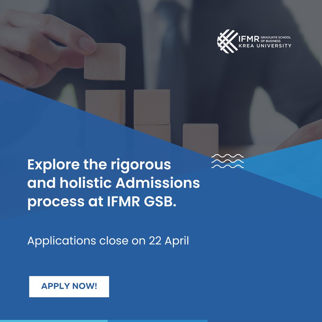 Choose to explore an Admissions process which is rigorous yet holistic with our #MBAprogramme. The Admissions Process at #IFMRGSB evaluates applicants with tailor made rounds catering to diverse aspirants.
#MBAApplications close in 2 days. #ApplyNow.

ifmrgsbadmissions.krea.edu.in